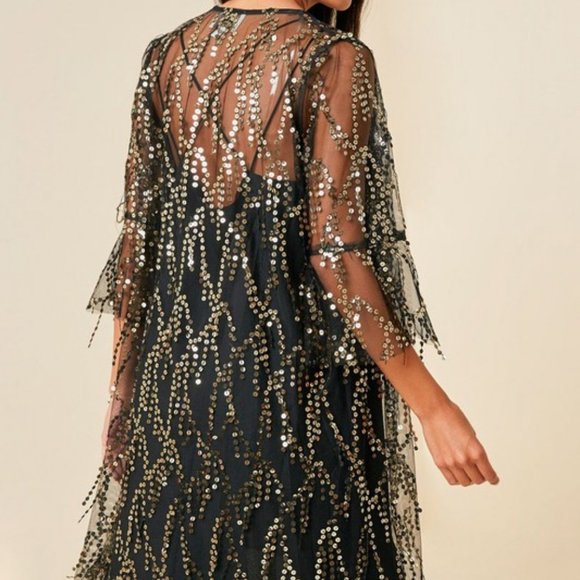 NEW HAYDEN SEQUIN cardigan cover up wrap BLACK or CHAMPANGE rocker party SM-3XL - Picture 4 of 8